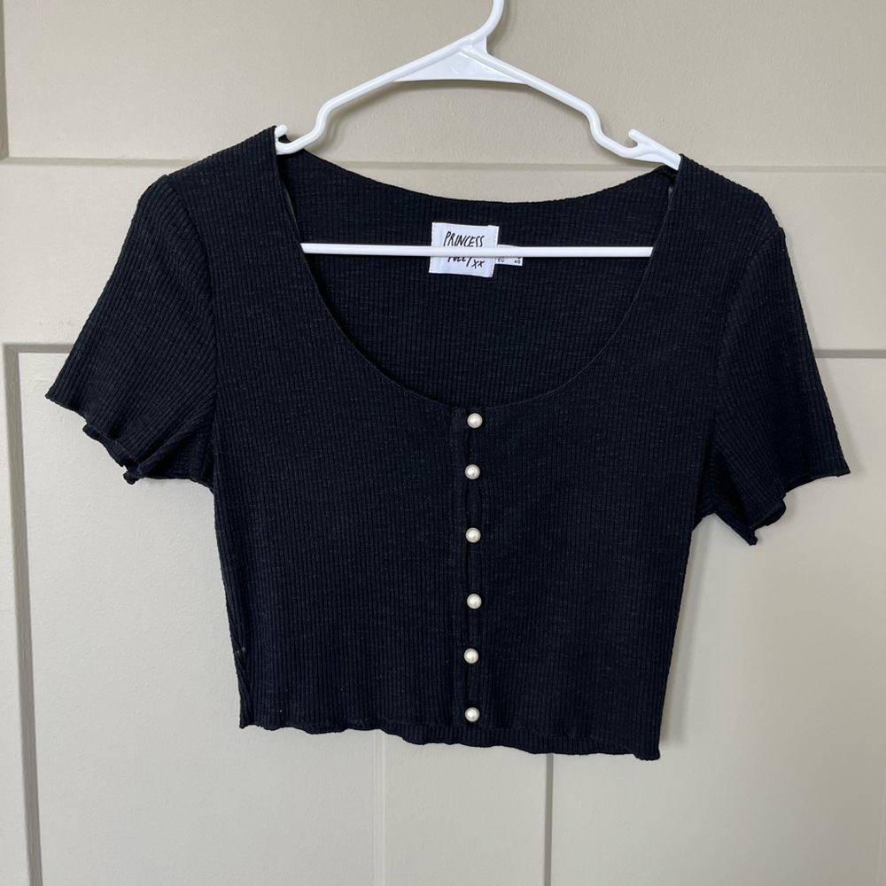 Princess Polly Black Button-Up Ribbed Crop Top